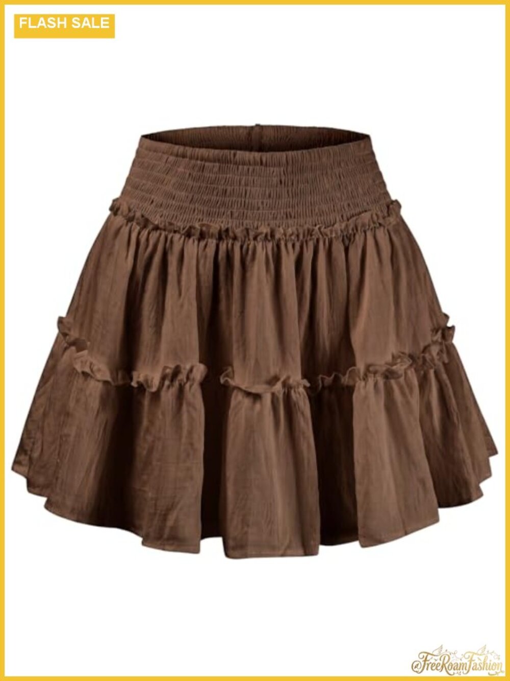 Women Flowy Mini Skirt High Waist Ruffle A-Line Polyester Nylon